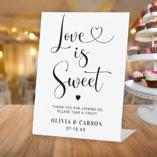 Love is Sweet モダン Blackハートスクリプ結婚ト 台座サイン