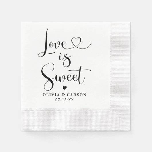 Love is Sweet モダン Blackハートスクリプ結婚ト 縁ありカクテルナプキン (正面)