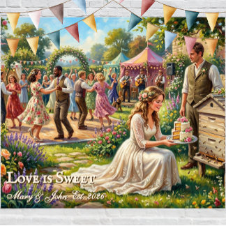 Love is Sweet Bee Wedding Keepsake Sign タペストリー