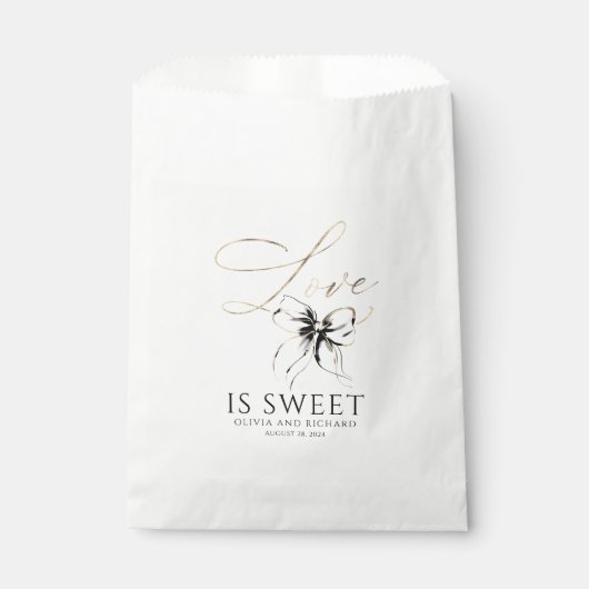Love is Sweet Black Bow Gold Script Thank You フェイバーバッグ (正面)