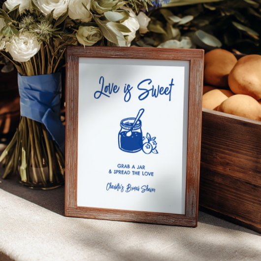 Love Is Sweet Blue Bridal Shower Jam Bar Sign