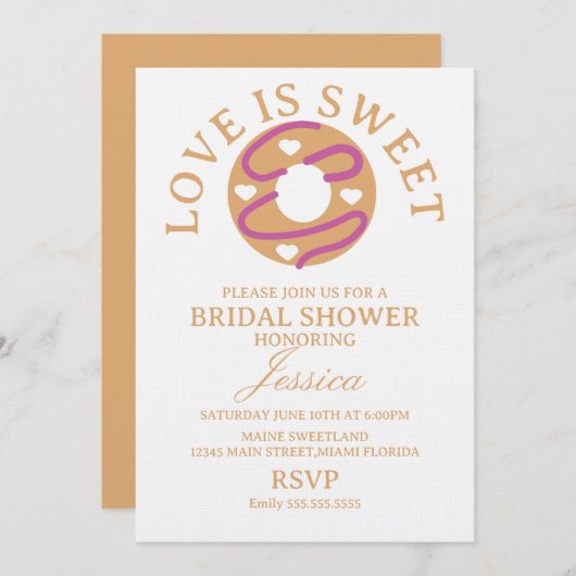 Love is sweet donut with hearts Bridal Shower 招待状 (正面/裏面)