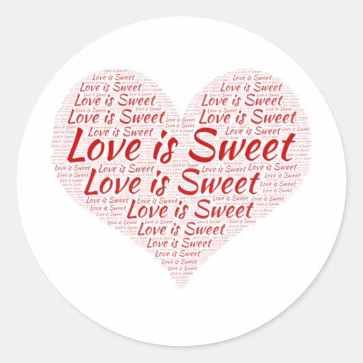 Love is Sweet Heart Word Cloud Wedding ラウンドシール (正面)