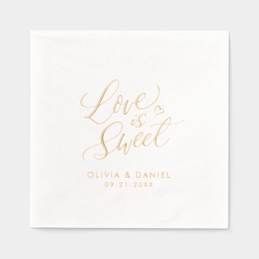 "love is sweet" modern calligraphy wedding 箔ナプキン (正面)