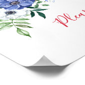 Love is Sweet Red White and Blue Floral Table Sign ポスター (角)