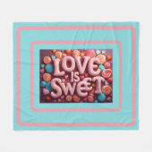Love Is Sweet Valentine Wedding Typography フリースブランケット (正面(横))