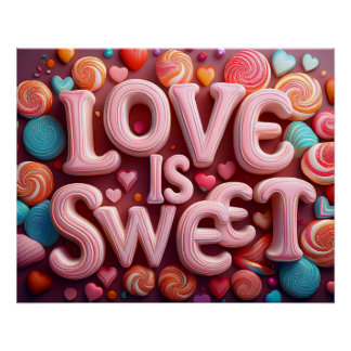 Love Is Sweet Valentine Wedding Typography ポスター