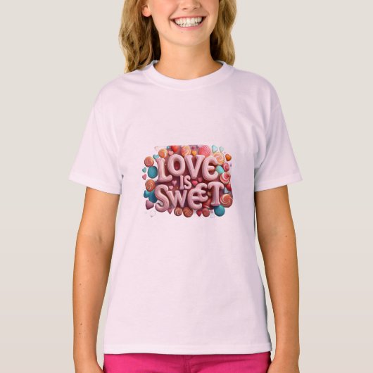 Love Is Sweet Valentine Wedding Typography Tシャツ (正面)