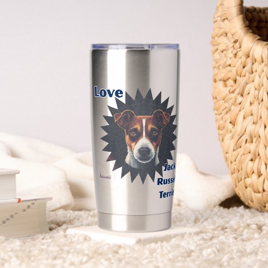 Love Jack Russell Terrier ビンテージ風♡ 保温保冷タンブラー (リビング (回転後))