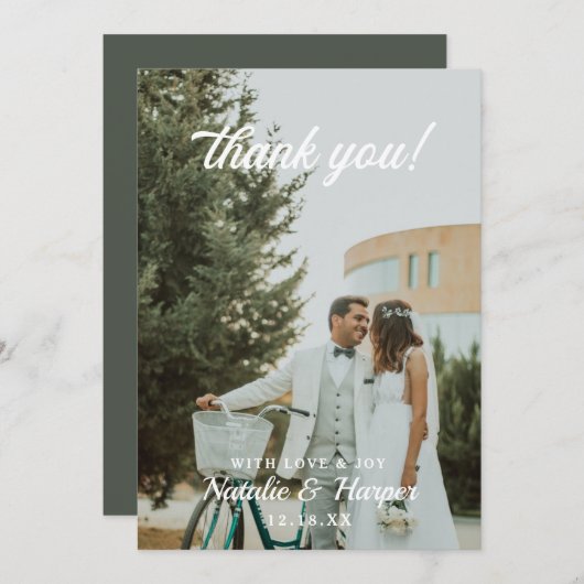 Love & Joyカスタムウェディングフォトをありがとう サンキューカード (正面/裏面)