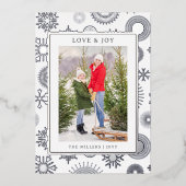 Love & Joyクリスマスフォトシルバーモダンスノーフレーク 箔シーズンカード (正面)