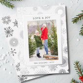 Love & Joyクリスマスフォトシルバーモダンスノーフレーク 箔シーズンカード