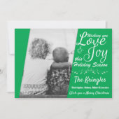 Love & Joyグリーンクリスマスホリデーフォトカード シーズンカード (正面)