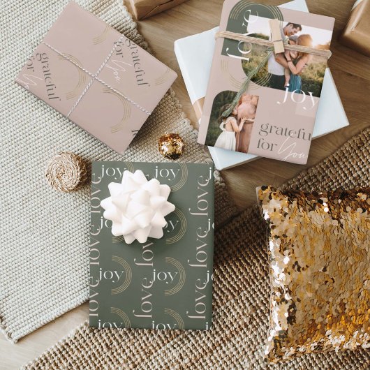 Love Joyフォトコラージュモダンに感謝 ラッピングペーパーシート