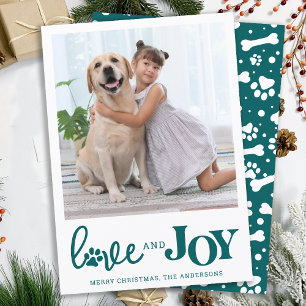 LOVE & JOY パーソナライズされた Dog Pet Photo Paw Print シーズンカード