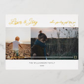 Love & Joy 2フォトミニマルQRコードビデオメッセージ 箔シーズンポストカード (正面)