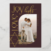 Love Joy Light Star of David Happy Hanukkah写真 箔シーズンカード (正面)