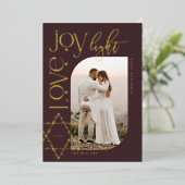 Love Joy Light Star of David Happy Hanukkah写真 箔シーズンカード (立ち正面)