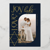 Love Joy Light Star of David Happy Hanukkah写真 箔シーズンカード (正面)