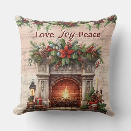 Love, Joy, Peace Throw Pillow クッション (正面)