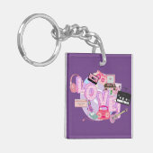 LOVE Keychain – Pink & Purple Retro Music Memories キーホルダー (正面左)