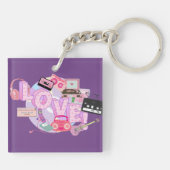 LOVE Keychain – Pink & Purple Retro Music Memories キーホルダー (裏面)