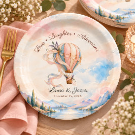 Love Laughter Adventure Hot Air Balloon Wedding ペーパープレート
