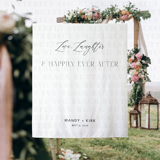 Love Laughter Happily Ever After Wedding Backdrop タペストリー