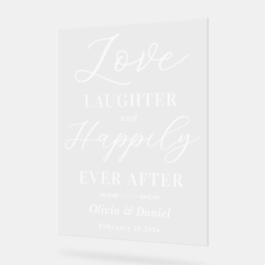 Love Laughter & Happily Ever After Wedding Welcome アクリルサイン (傾斜)