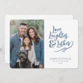 Love Laughter Latkes Hanukkah Photo シーズンカード (正面/裏面)