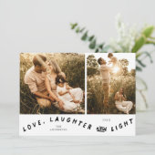 Love Laughter Light Christmas Photo White シーズンカード (スタンド正面)