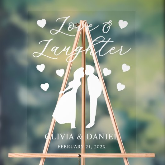 Love & Laughter Personalized Wedding Reception アクリルサイン (ニュートラル)