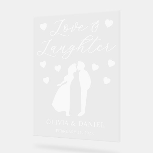 Love & Laughter Personalized Wedding Reception アクリルサイン (傾斜)