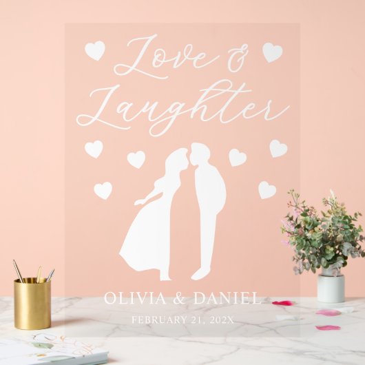 Love & Laughter Personalized Wedding Reception アクリルサイン (ウェディング)