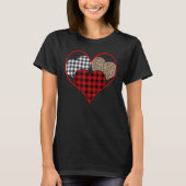 Love Leopard Buffalo Red Plaid Heart Happy Valenti Tシャツ (正面)