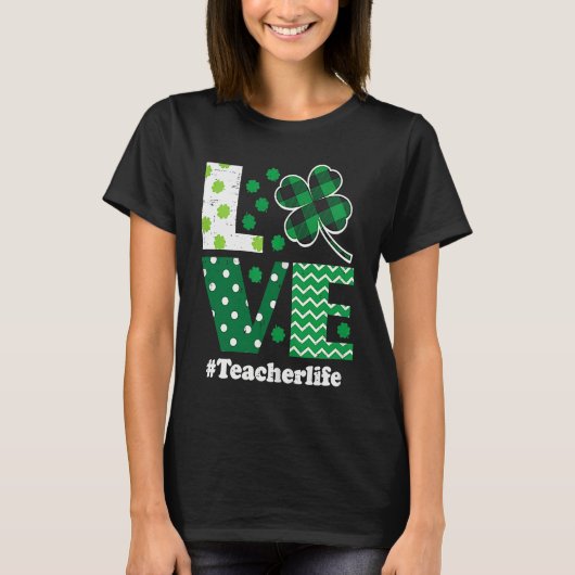 Love Leopard Shamrock Teacher Life St Patrick Day  Tシャツ (正面)