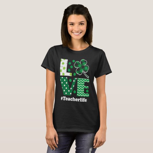 Love Leopard Shamrock Teacher Life St Patrick Day  Tシャツ (正面フル)