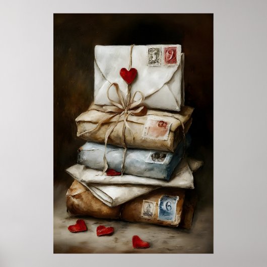 Love Letters Printable Wall Art – Vintage Romantic ポスター (正面)