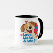 Love, Licks & Wags Happy Smiling Dog Lover Coffee マグカップ (正面右)