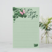 Love Life-Pink Butterfly with Heart Leaves 便箋 (スタンド正面)