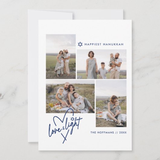 Love & LightハートHanukkah 4フォトカード シーズンカード (正面)