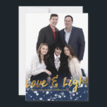Love & Light | Faux Foil Lovely Hanukkah Photo シーズンカード<br><div class="desc">A cute Hanukkah design,  features a lovely bokeh lights with the text love & light in a metallic faux foil gold texture. 

PLEASE NOTE 
________________________________________________________________________
The gold foil is not real foil,  is a digital effect. 
________________________________________________________________________</div>