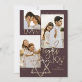 Love Light Joy Star David Hanukkahフォトコラージュ シーズンカード (正面)