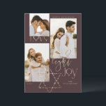 Love Light Joy Star David Hanukkahフォトコラージュ シーズンカード<br><div class="desc">ハヌカエレガントー3枚のフォトコラージカードエレガントに金ゴールドのタイポグラフィデザイン「Love Joy Light」を搭載フェイク。金ゴールドきらめくの星はダビデの星を作る。Moodothy Paperyによるアートワーク。</div>