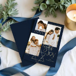 Love Light Joy Star David Hanukkahフォトコラージュ シーズンカード<br><div class="desc">ハヌカエレガントー3枚のフォトコラージカードエレガントに金ゴールドのタイポグラフィデザイン「Love Joy Light」を搭載フェイク。金ゴールドきらめくの星はダビデの星を作る。Moodothy Paperyによるアートワーク。</div>