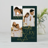 Love Light Joy Star David Hanukkah 3フォトコラージュ 箔シーズンカード (立ち正面)