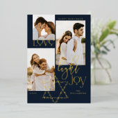 Love Light Joy Star David Hanukkah 3フォトコラージュ 箔シーズンカード (立ち正面)