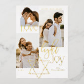 Love Light Joy Star David Hanukkah 3フォトコラージュ 箔シーズンカード (正面)