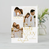 Love Light Joy Star David Hanukkah 3フォトコラージュ 箔シーズンカード (立ち正面)