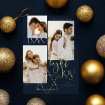 Love Light Joy Star David Hanukkah 3フォトコラージュ 箔シーズンカード<br><div class="desc">ハヌカエレガントー3枚のフォトコラージュのカードでエレガント、金ゴールドにタイポグラフィデザイン「Love Joy Light」を搭載。金ゴールドきらめくの星はダビデの星を作る。Moodothy Paperyによるアートワーク。</div>